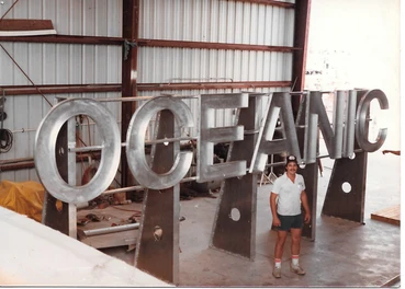 Custom aluminum OCEANIC sign fabricated in-house