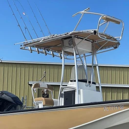 Finished aluminum T-top installed on a center console fishing boat